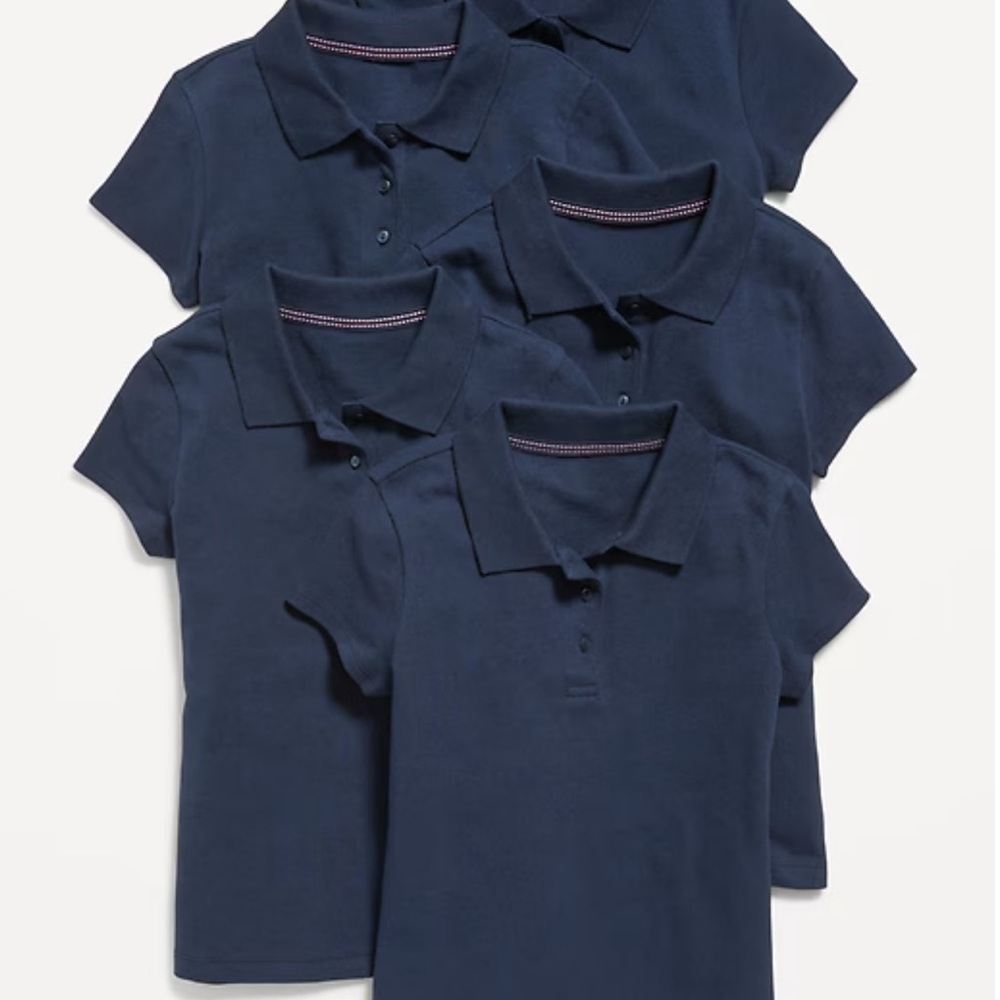 5PK Old Navy Kid Uniform Pique Polo Shirt For Girls. Kid Size M, L, XL.